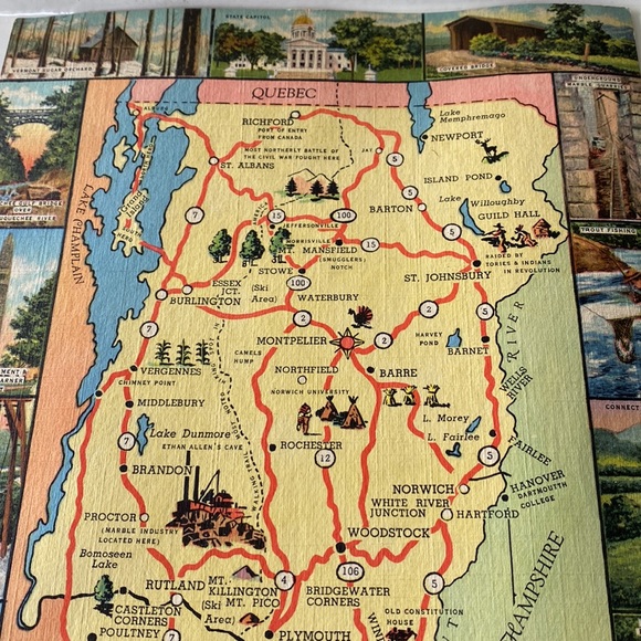 VTG Giant Vermont Map Postcard 7”x11”. Genuine Curteich - Picture 5 of 8